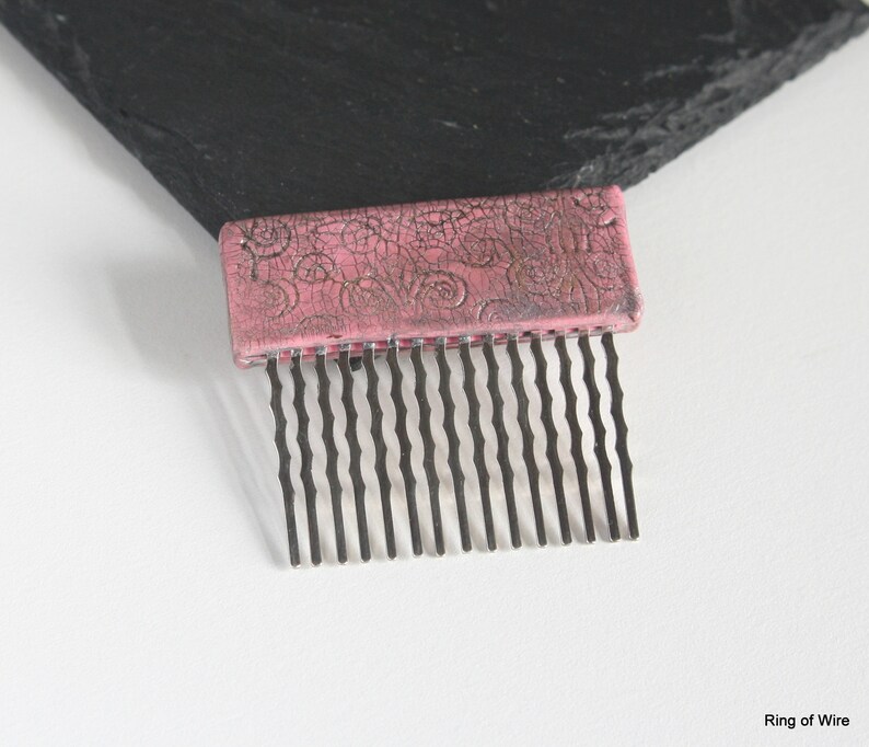 Pink Hair Comb Polymer Clay Hair Comb Antiqued Clay Etsy