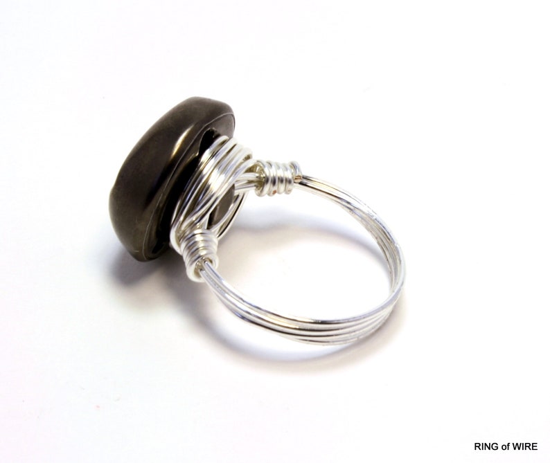 Silver Button Ring, Smashed Button Ring, Metal Button Ring, Silver Wire Ring, Wire Wrapped Ring, Round Button Ring image 2