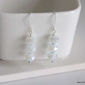 White Bead Earrings, Turquoise Blue Beads, Ice White Earrings, Winter White Earrings, Faceted Bead Earrings, Silver Earrings, White Earrings image 4