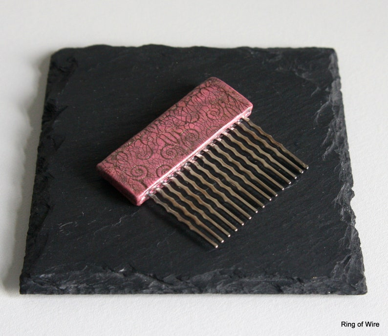 Pink Hair Comb Polymer Clay Hair Comb Antiqued Clay Etsy