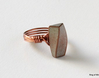 Copper Button Ring, Twisted Bar Ring, Metal Button Ring, Button Jewelry, Wire Wrapped Ring, Minimalist Ring, White Copper Ring, Wire Ring