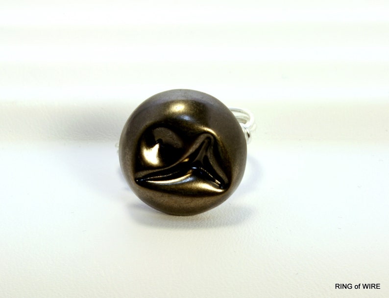 Silver Button Ring, Smashed Button Ring, Metal Button Ring, Silver Wire Ring, Wire Wrapped Ring, Round Button Ring image 3