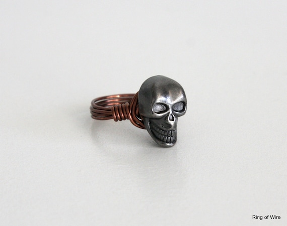 Antiqued Silver Skull Button Ring Copper Wire Button Ring Wire