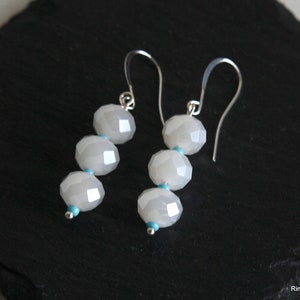 White Bead Earrings, Turquoise Blue Beads, Ice White Earrings, Winter White Earrings, Faceted Bead Earrings, Silver Earrings, White Earrings image 2