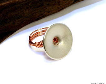 Silver Button Ring, Silver Funnel Ring, Funnel Button Ring, Silver Disk Ring, Wire Wrapped Ring, Copper Wire Ring, Cymbal Button Ring