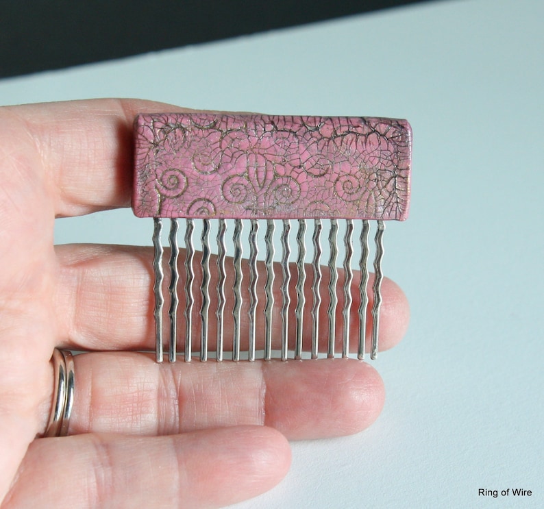 Pink Hair Comb Polymer Clay Hair Comb Antiqued Clay Etsy