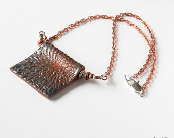 Geometric Polymer Clay Pendant Necklace: Copper Starburst Design
