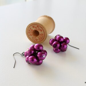 Purple Pearl Earrings, Purple Cluster Earrings, Pearl Cluster Earrings, Grape Cluster Earrings, Purple Bead Earrings, Dangle Earrings image 2