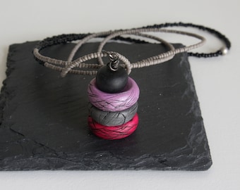 Pink Bead Necklace, Polymer Clay Necklace, Seed Bead Necklace, Black Bead Necklace, Polymer Clay Jewelry, Stacked Bead Necklace