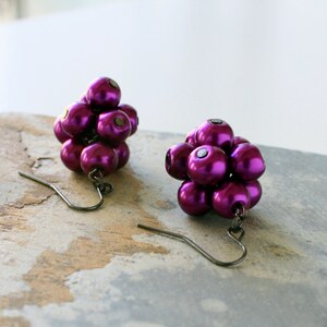 Purple Pearl Earrings, Purple Cluster Earrings, Pearl Cluster Earrings, Grape Cluster Earrings, Purple Bead Earrings, Dangle Earrings image 4