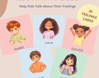 Kids Feelings Cards Printable | 20 Emotion Cards for Kids | Calm Corner Activity | Social Emotional Learning | Help Kids Talk About Feelings