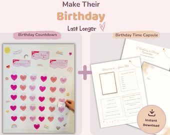 Birthday Countdown + Time Capsule Bundle | Kids Birthday Keepsake Printable | 30 Day Countdown Calendar | Birthday Memory Activity