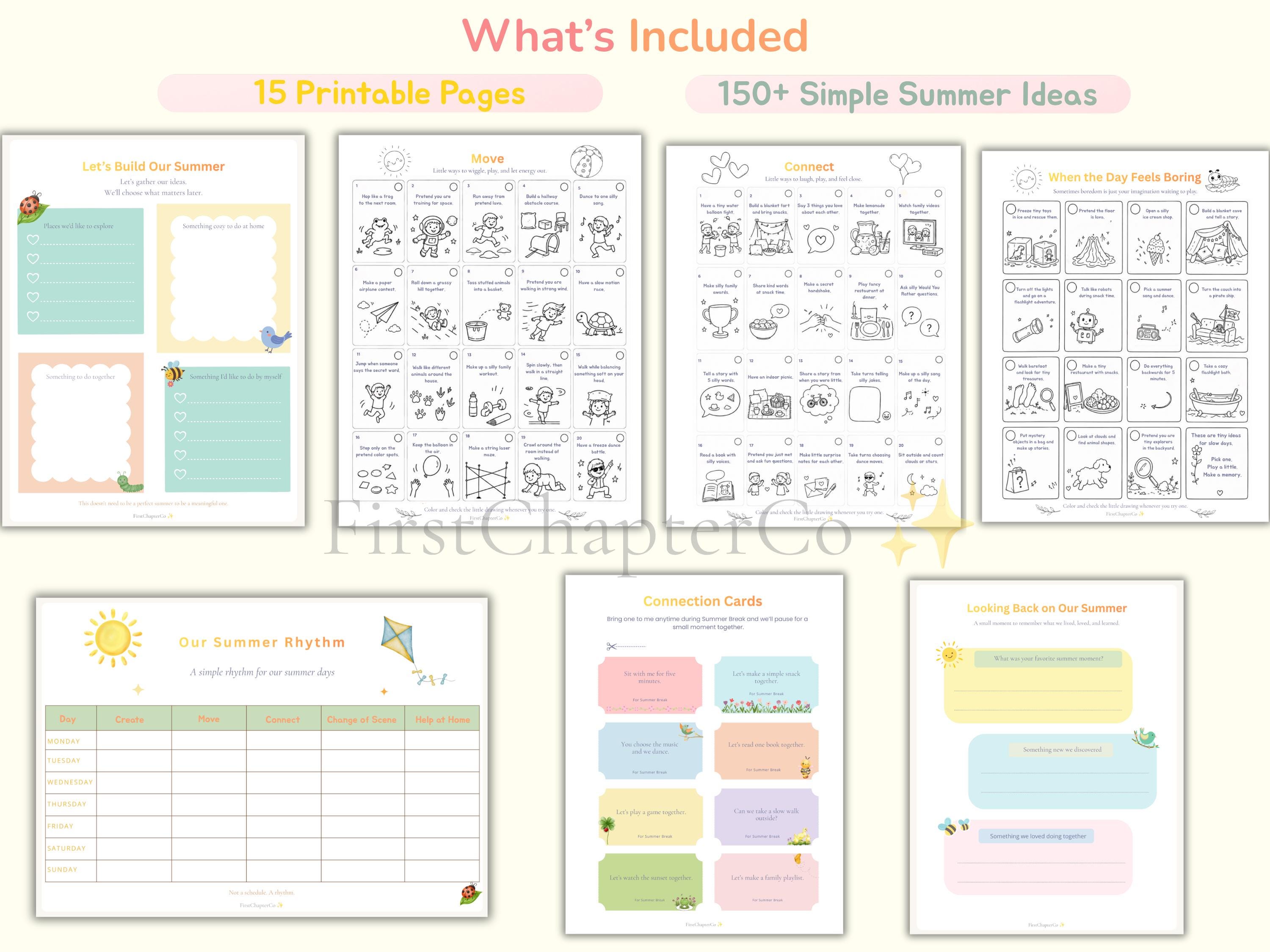 Summer Break Activity Kit for Kids, Printable Summer Planner, Screen ...