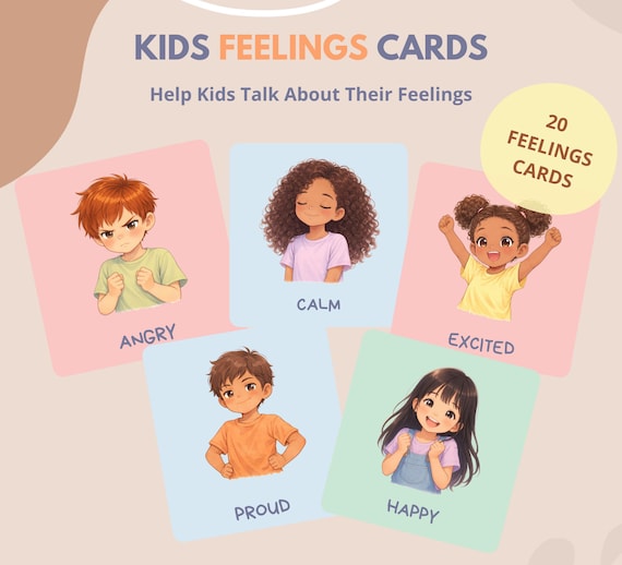 Kids Feelings Cards Printable | 20 Emotion Cards for Kids | Calm Corner Activity | Social Emotional Learning | Help Kids Talk About Feelings
