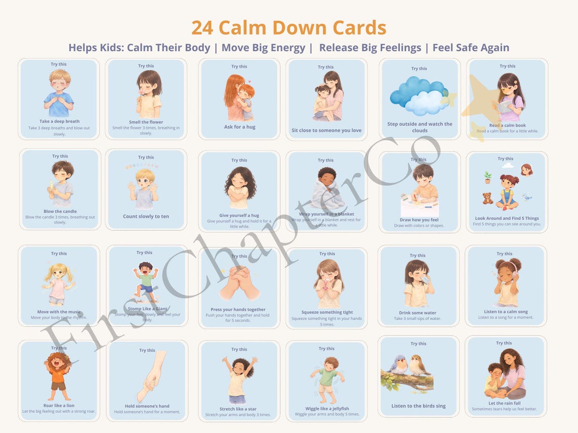 Calm Down Cards for Kids | Emotional Regulation Printable | Calm Corner ...