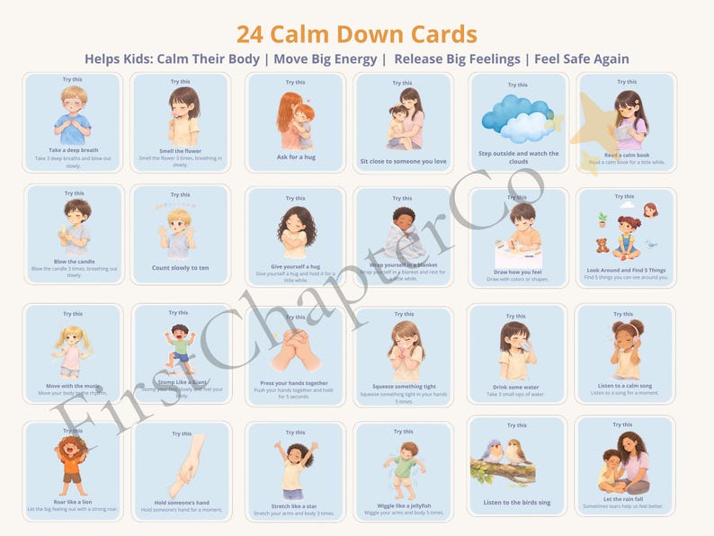 Calm Down Cards for Kids | Emotional Regulation Printable | Calm Corner ...