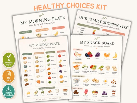 Healthy Choices Kit for Kids | Summer Snacks, Meal Choice Board & Shopping List | Healthy Eating Printable PDF