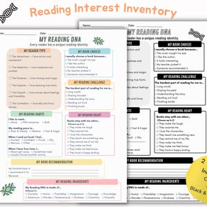 My Reading DNA | Reading Interest Inventory | Back to School Reading Survey | Reading Identity Activity | First Week of School