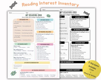 My Reading DNA | Reading Interest Inventory | Back to School Reading Survey | Reading Identity Activity | First Week of School