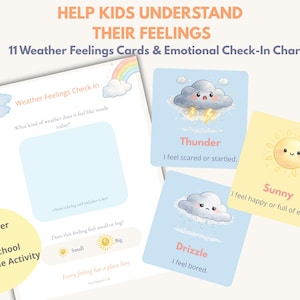Tabella delle emozioni legate al tempo atmosferico per bambini / Scheda di verifica emotiva stampabile / Attività sulle emozioni per bambini piccoli e in età prescolare / Strumento per l'angolo della calma.