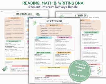 Back to School Student Survey Bundle, Reading Math Writing Interest Inventories, First Week of School Activities, Grades 3-5