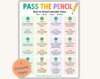 Back to School Icebreaker Game | Pass the Pencil Classroom Activity | First Day of School Get to Know You Printable