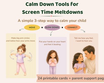 After Screen Time Meltdown Help | Calm Down Cards for Kids | Emotional Regulation Printable | Gentle Parenting Tool