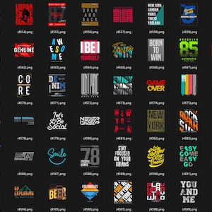 May include: A collection of graphic designs on a black background. The designs feature various text-based slogans and phrases in different fonts and colors, including "Choose Grateful," "Urban Skate Board," and "Cool Vibes."