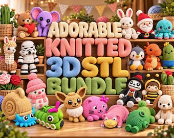 100+ Adorable Knitted 3D STL Bundle, Cute Knit Printable Models, 3D Decorative Figure Designs, Soft Texture Toy Files Pack
