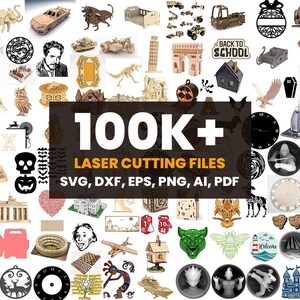 Bundel met meer dan 100.000 lasersnijbestanden (SVG, DXF, AI, EPS, PNG), collectie voor knutsel- en CNC-ontwerpen, direct te downloaden.