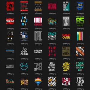 May include: A collection of graphic designs on a black background. The designs feature various text-based slogans and phrases in different fonts and colors, including "Choose Grateful," "Urban Skate Board," and "Cool Vibes."