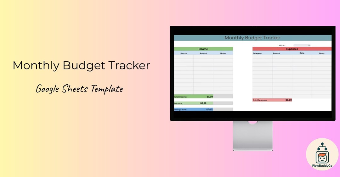 Monthly Budget Tracker | Google Sheets Template (digital Download) - Etsy