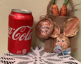 Bunny Bait Bag Easter Decor Prim Decor Bunny Lover Housewarming Handmade and Assembled Ready to Ship Tier.Tray Wall Hanging