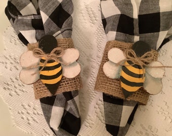 Bee Napkin Rings Set of Six Housewarming. Ready to Ship All Handmade Original Spring Decor Bee table Decor Bee Lover Bee Decor