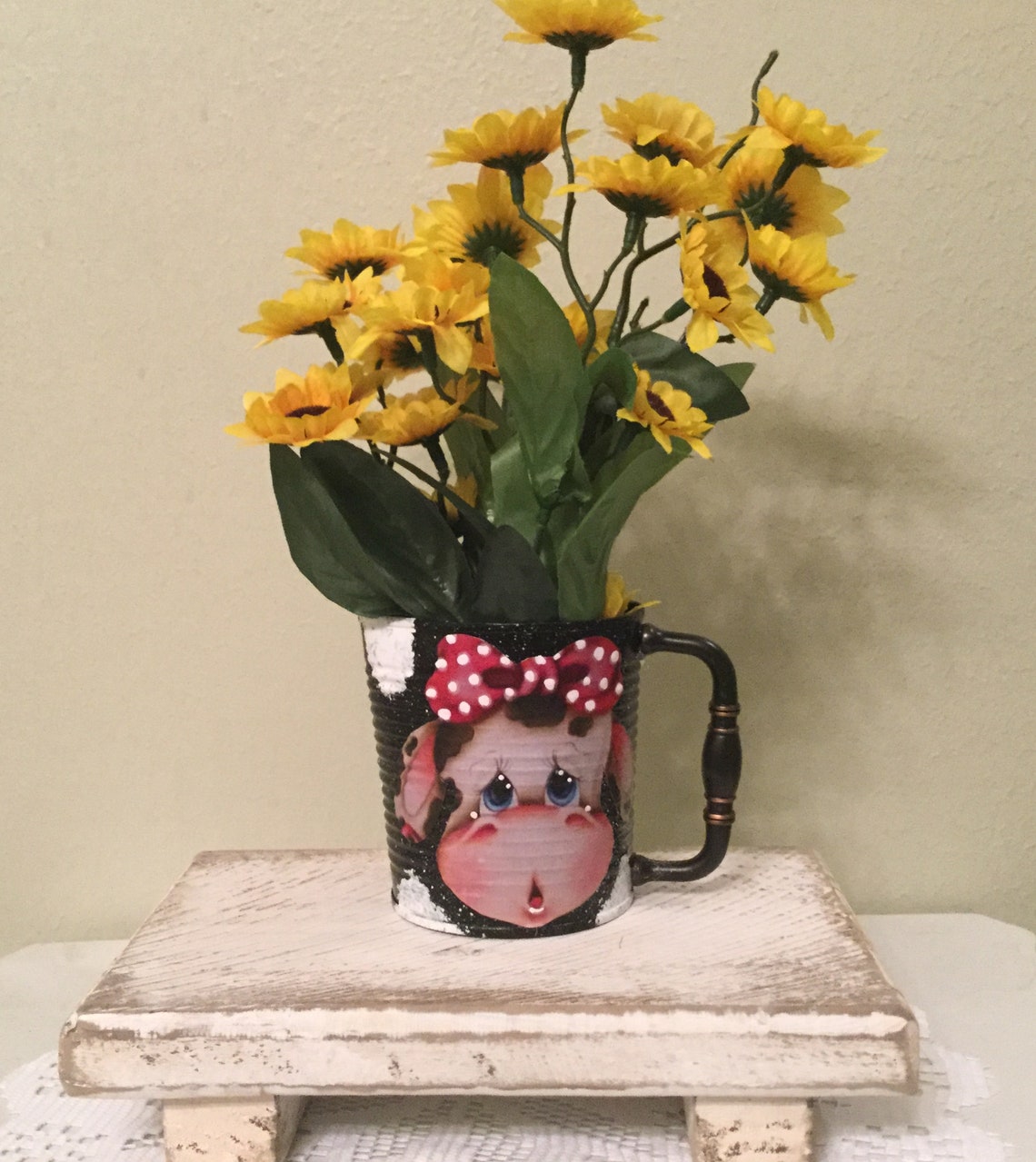 Cow on Upcycled Bent Tin Pitcher Housewarming Cow Decor Farm Etsy