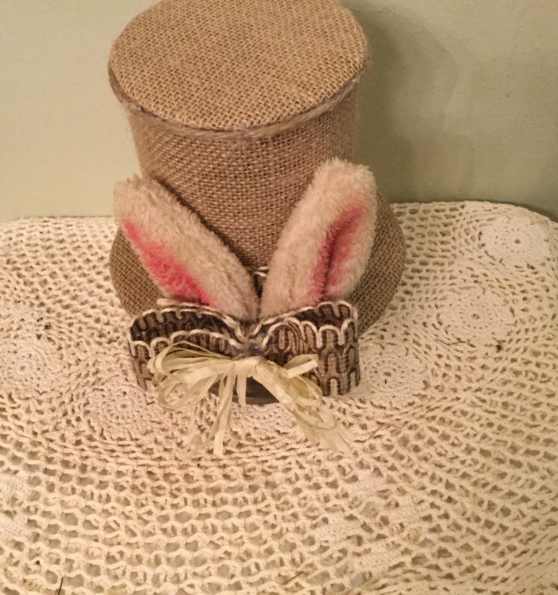 Bunny Faux Top Hat Easter Housewarming Bunny Lover Handmade Ready to Ship Easter Decor Easter Centerpiece Bunny Ear Hat Decor