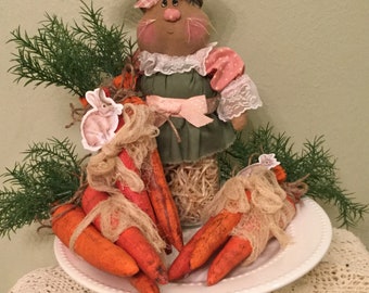 Carrots Set of Three Distressed Prim Housewarming Easter Decor Bunny Food Ready To Ship Handmade