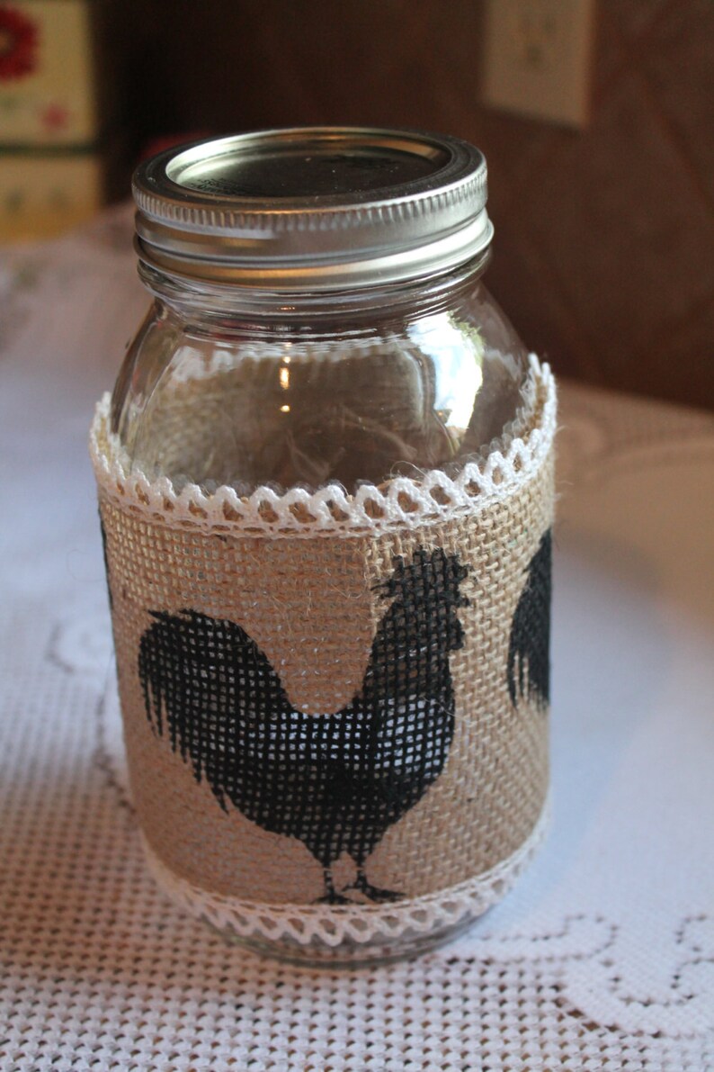 Rooster Burlap Jar Wrap..candle Wrap...roosterlover...country Etsy