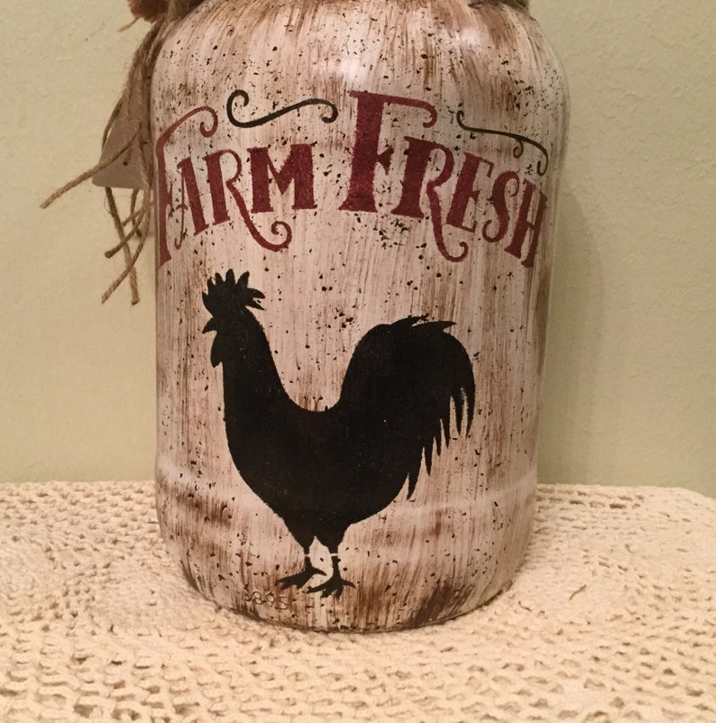 Rooster Gallon Jar Upcycled Jar Kitchen Decor Cookies Country Kitchen Country Home Rooster Love Housewarming Gift Home Decor Rooster Decor