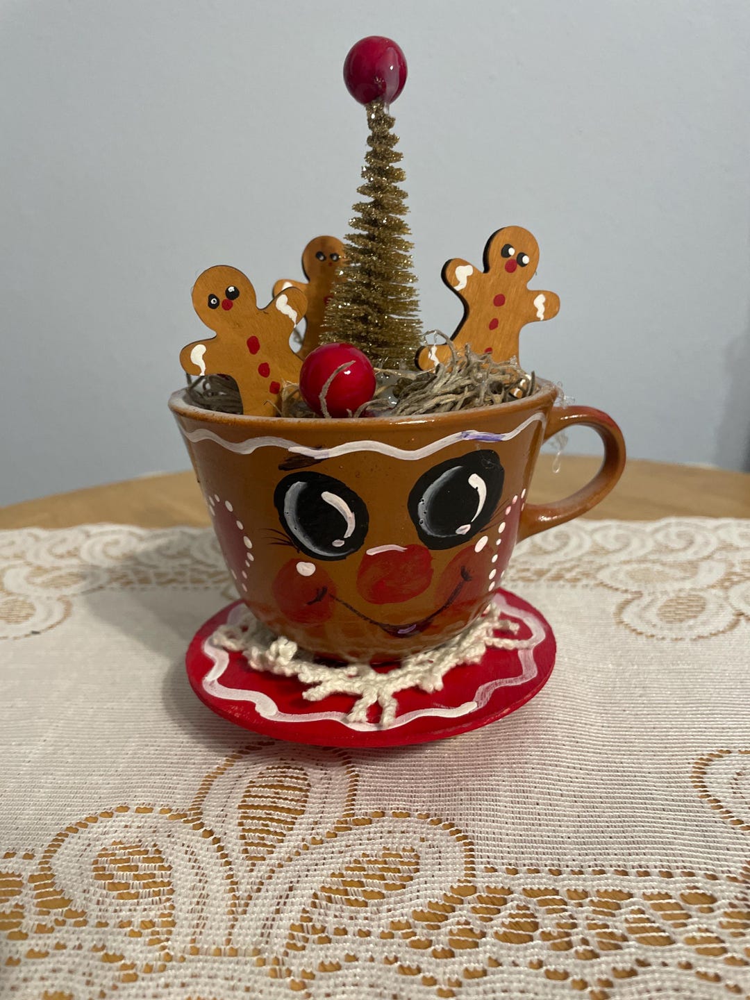 Gingerbread Cup. Handpainted on a Cute Riser With Tree - Etsy