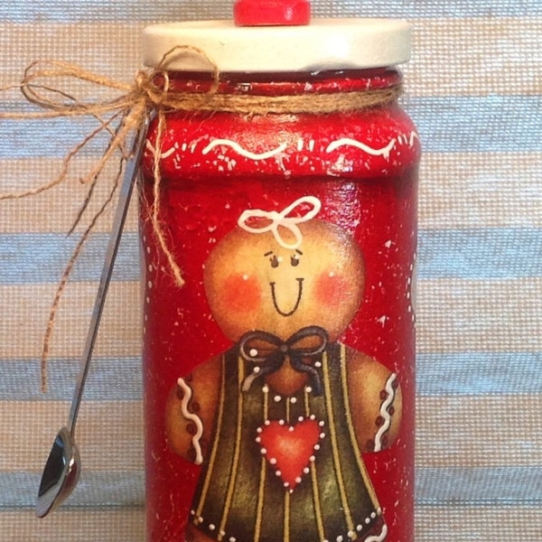 Gingerbread  Apothacary Up Cycled Jar..Gingerbread Decor.Gingerbread Lover. Country Home.Ginger Home. kitchenDecor. Housewarming Gift. Home