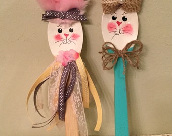 Bunny Spoons Easter Decor Housewarming Set of Two Holiday Decor Ready to Ship Handmade