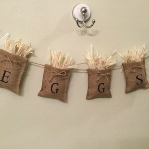 Egg Burlap Banner. Burlap Banner Housewarming Holiday Decor Country Home Handmade Home Decor Prim Farm Banner Ready to Ship