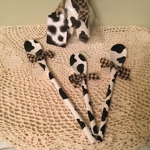 Cow Farm Decor Housewarming Farmhouse Farm Kitchen Upcycled Spoons with Spots Country Decor Cow Kitchen Set of Three  Ready to ship