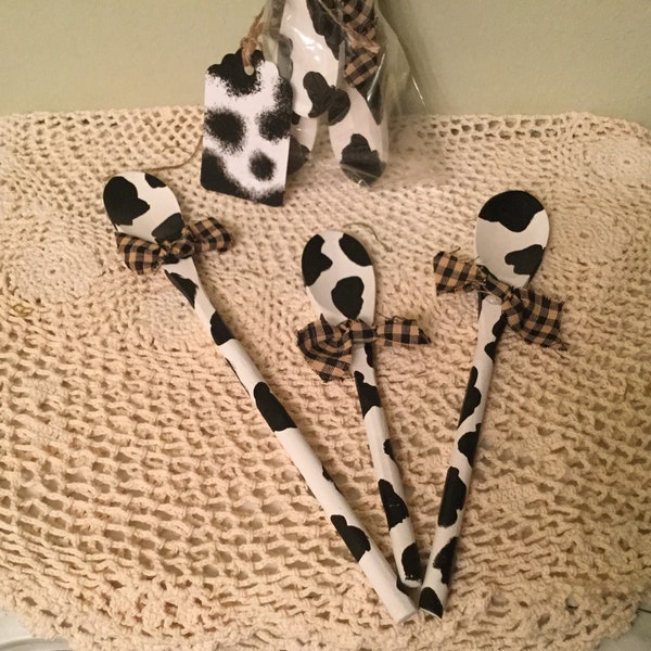 Cow Farm Decor Housewarming Farmhouse Farm Kitchen Upcycled Spoons with Spots Country Decor Cow Kitchen Set of Three  Ready to ship