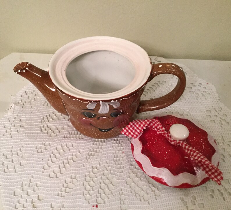 Gingerbad Ceramic Small Tea Pot Housewarming Ginger Decor Ginger Kitchen Ginger Lover Coffee Bar Upcycled New Ready to Ship Hand Painted