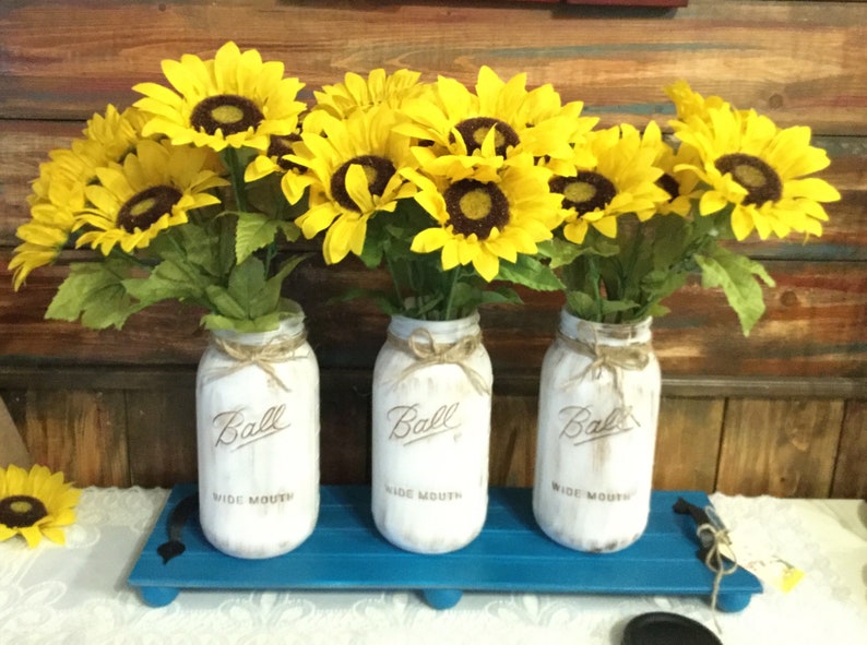 Sunflower Floral in Half Gallon Ball Jars Table Riser | Etsy