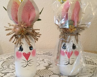 Bunny  UpCycledJar. Easter  Decor Country Home Bunny  Lover Housewarming Gift Prim Easter Bunny Jar Country Kitchen Burlap Decor Holiday