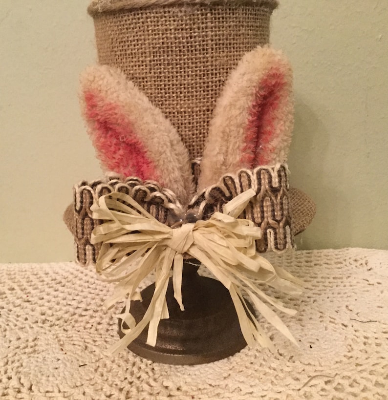 Bunny Faux Top Hat Easter Housewarming Bunny Lover Handmade Ready to Ship Easter Decor Easter Centerpiece Bunny Ear Hat Decor