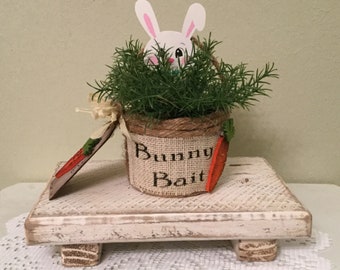 Spring Bunny floral  Decor Tier Tray Decor Housewarming  Shelf Sitter Easter Floral Handmade Ready to Ship